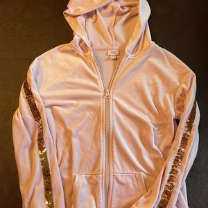 More Than Magic pink zip hoodie w sequin sleeve